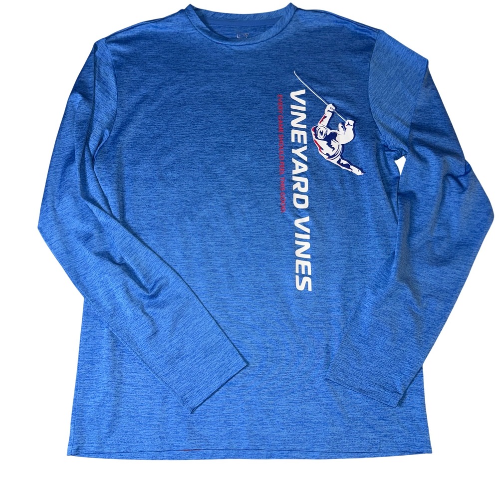 Vineyard Vines Men's Blue Long Sleeve Performance Hockey T-Shirt Size Small